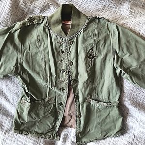 Fury JEANS Green Cotton Lined Embellished Eagle Jacket Size M